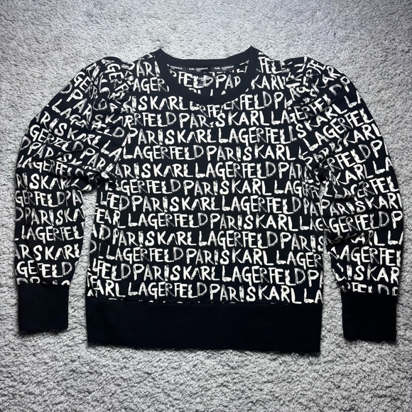 Karl Lagerfeld Tops - Karl Lagerfeld Blouse Womens Large Graffiti Paris Puff Sleeves Streetwear Party
